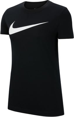 Schwarzes Nike-T-Shirt mit weißem Logo auf der Brust. Schwarzes Nike-T-Shirt mit weißem Logo auf der Brust.