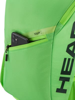 Grüne Tasche mit schwarzem Logo und Handytasche. Grüne Tasche mit schwarzem Logo und Handytasche.