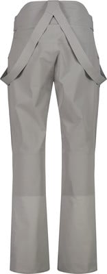 Graue Latzhose mit verstellbaren Trägern, gerader Schnitt.