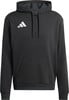 Schwarzer Kapuzenpullover mit weißem Adidas-Logo auf der Brust.