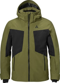 Grüne Herren-Skijacke mit schwarzen Einsätzen und Logo.