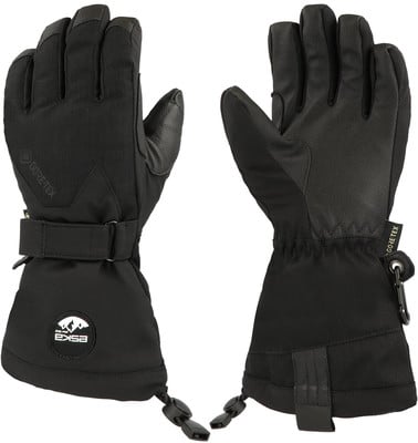 Schwarze Skihandschuhe mit GORE-TEX-Logo und Eska-Marke. Schwarze Skihandschuhe mit GORE-TEX-Logo und Eska-Marke.