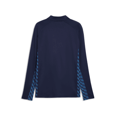 Dunkelblaue Langarm-Sweatshirt mit blauem Muster an den Seiten. Dunkelblaue Langarm-Sweatshirt mit blauem Muster an den Seiten.
