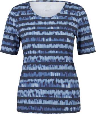 Damen-T-Shirt mit kurzen Ärmeln und blauem Streifenmuster.