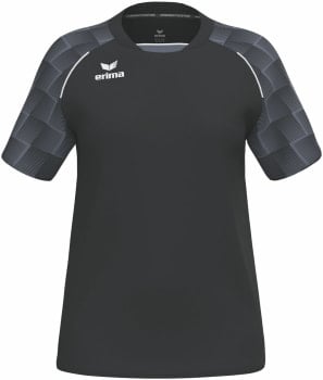 Schwarzes Herren T-Shirt mit kurzen Ärmeln und grauem Muster an den Ärmeln.