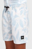 Kurze weiße Badeshorts mit blauem Blattmuster und O'Neill-Logo.