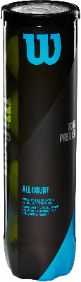 Schwarze Verpackung von Wilson Tennisschlägern mit blauem Logo und Aufschrift All Court. Schwarze Verpackung von Wilson Tennisschlägern mit blauem Logo und Aufschrift All Court.