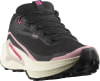 Schwarzer Salomon Laufschuh mit rosa Details und Schnellschnürung.