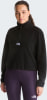 Schwarzer Fleece-Pullover für Damen mit The North Face Logo und lila Leggings.