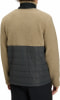 Rückansicht einer beigen Fleecejacke mit gestepptem schwarzen Unterteil.