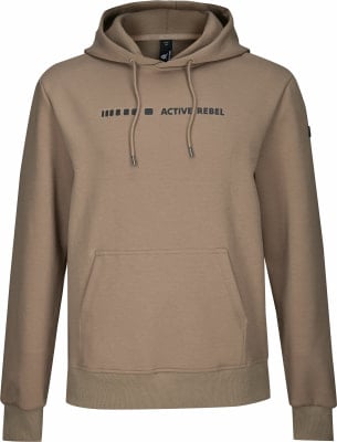 Braune Kapuzenpullover mit ACTIVE REBEL-Aufdruck auf der Brust.