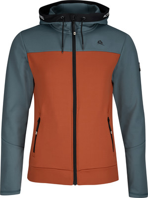 Herren-Kapuzenjacke mit durchgehendem Reißverschluss in Orange-Grau-Kombination. Herren-Kapuzenjacke mit durchgehendem Reißverschluss in Orange-Grau-Kombination.