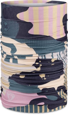 Ein Schlauchtuch mit abstraktem Muster in Pastellfarben und Streifenmotiven. Ein Schlauchtuch mit abstraktem Muster in Pastellfarben und Streifenmotiven.