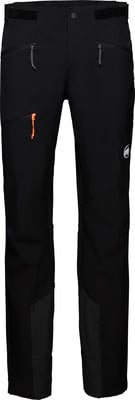 Schwarze Outdoorhose mit orangefarbenem Reißverschluss und Mammut-Logo.