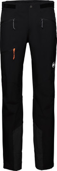 Schwarze Outdoorhose mit orangefarbenem Reißverschluss und Mammut-Logo.