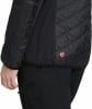 Schwarze Steppjacke mit schwarzen Einsätzen und Primaloft-Logo.