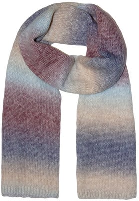 Gestrickter Schal mit einem sanften Farbverlauf von Weinrot über Hellblau bis Beige. Gestrickter Schal mit einem sanften Farbverlauf von Weinrot über Hellblau bis Beige.