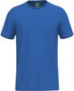 Ein blaues T-Shirt mit kurzen Ärmeln und Erima-Logo auf der Schulter.