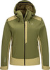 Grüne Herrenjacke mit beigen Akzenten und Kapuze.