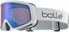 Eine weiße Skibrille von Bollé mit verspiegelter blau-violetter Linse.