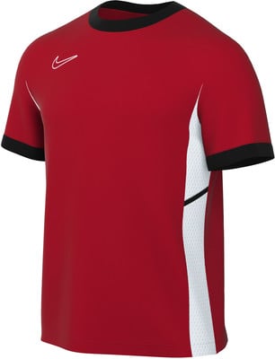 Rotes Nike-T-Shirt mit weißem Logo und schwarzem Kragen und Ärmeln. Rotes Nike-T-Shirt mit weißem Logo und schwarzem Kragen und Ärmeln.