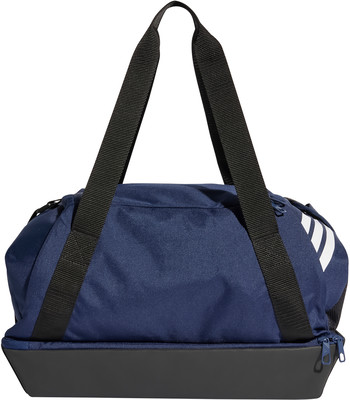Dunkelblaue Adidas Sporttasche mit zwei schwarzen Tragegriffen und weißem Logo.