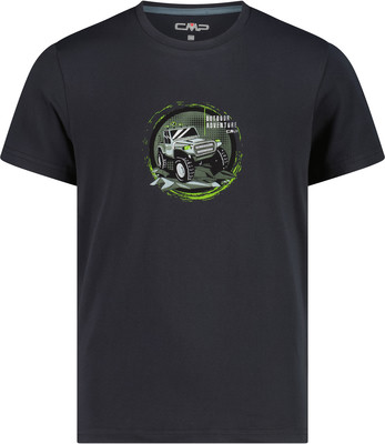 Dunkles Kinder-T-Shirt mit einem Aufdruck eines Geländewagens und dem Schriftzug Outdoor Adventure. Dunkles Kinder-T-Shirt mit einem Aufdruck eines Geländewagens und dem Schriftzug Outdoor Adventure.