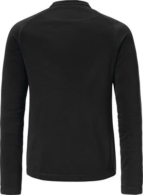 Schwarzer Pullover mit langen Ärmeln und Rundhalsausschnitt.