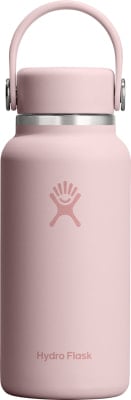 Eine rosa Hydro Flask Flasche mit Henkel und Logo. Eine rosa Hydro Flask Flasche mit Henkel und Logo.