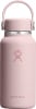 Eine rosa Hydro Flask Flasche mit Henkel und Logo.