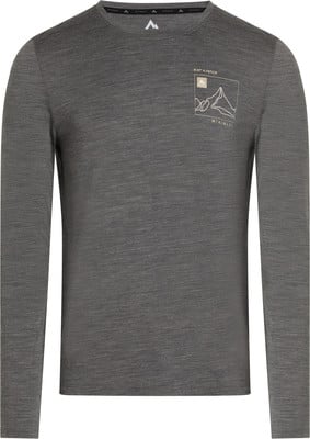 Graues Langarmshirt mit Bergmotiv auf der Brust. Graues Langarmshirt mit Bergmotiv auf der Brust.