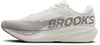 Weiße Brooks-Laufschuhe mit grauem Logo und Farbverlaufsmuster.