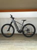 Ein graues Genesis E-Bike steht auf einem Holzboden vor einer weißen Wand.