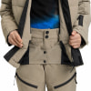 Detail von Jacke und Hose zum Skifahren mit schwarzen Details.