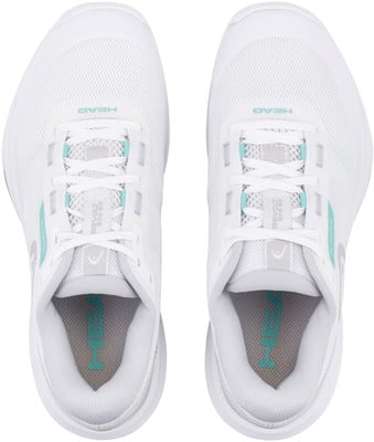 Weiße Tennisschuhe für Damen von HEAD Revolt Evo 2.0 mit türkisfarbenen Details. Weiße Tennisschuhe für Damen von HEAD Revolt Evo 2.0 mit türkisfarbenen Details.