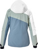 Rückansicht einer Damen-Skijacke in mehrfarbigem Design.