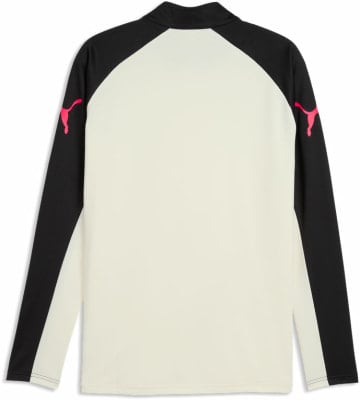 Beige Puma Langarmshirt mit schwarzen Ärmeln und rosa Logo. Beige Puma Langarmshirt mit schwarzen Ärmeln und rosa Logo.