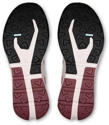 Blick auf die Sohlen zweier Laufschuhe mit geometrischem Muster. Blick auf die Sohlen zweier Laufschuhe mit geometrischem Muster.
