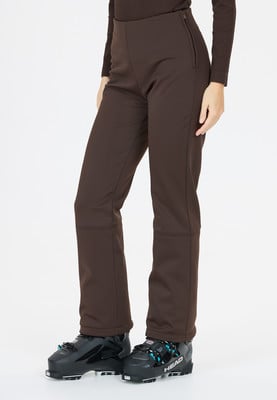 Damen-Skihose in Braun mit schwarzen Skischuhen von Head. Damen-Skihose in Braun mit schwarzen Skischuhen von Head.