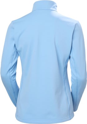 Rückansicht einer hellblauen Damenjacke mit langen Ärmeln. Rückansicht einer hellblauen Damenjacke mit langen Ärmeln.