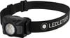 Schwarze Ledlenser Stirnlampe mit verstellbarem Band und zwei LEDs.