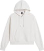 Ein cremefarbener Hoodie mit Kapuze und Kängurutasche, mit dem The North Face Logo.