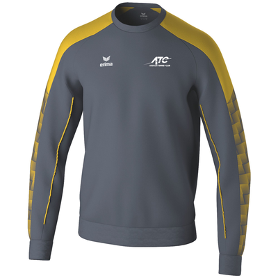 Grauer Pullover mit gelben Ärmeln und ATC-Logo.