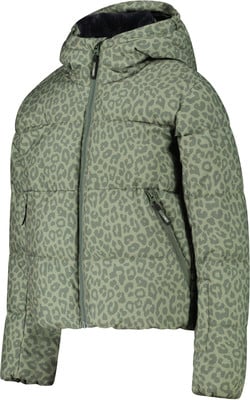 Damen-Steppjacke mit Kapuze und Leo-Muster in Khaki. Damen-Steppjacke mit Kapuze und Leo-Muster in Khaki.