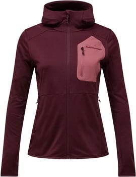 Damen-Weinrot-Jacke mit Kapuze und rosa Reißverschlusstasche.