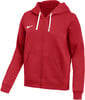 Rote Nike Kapuzenjacke mit Reißverschluss und weißer Kapuze.