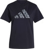 Schwarzes Adidas T-Shirt mit Leopardenmuster auf dem Logo.