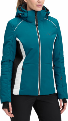 Damen-Winterjacke in Dunkeltürkis mit weißen und schwarzen Details. Damen-Winterjacke in Dunkeltürkis mit weißen und schwarzen Details.