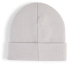 Eine graue Strickmütze mit Umschlag von oben.
