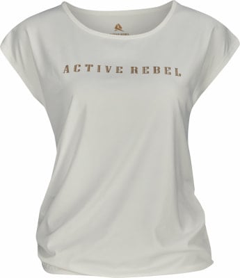 Damen-T-Shirt in Weiß mit kurzem Ärmel und ACTIVE REBEL Schriftzug. Damen-T-Shirt in Weiß mit kurzem Ärmel und ACTIVE REBEL Schriftzug.